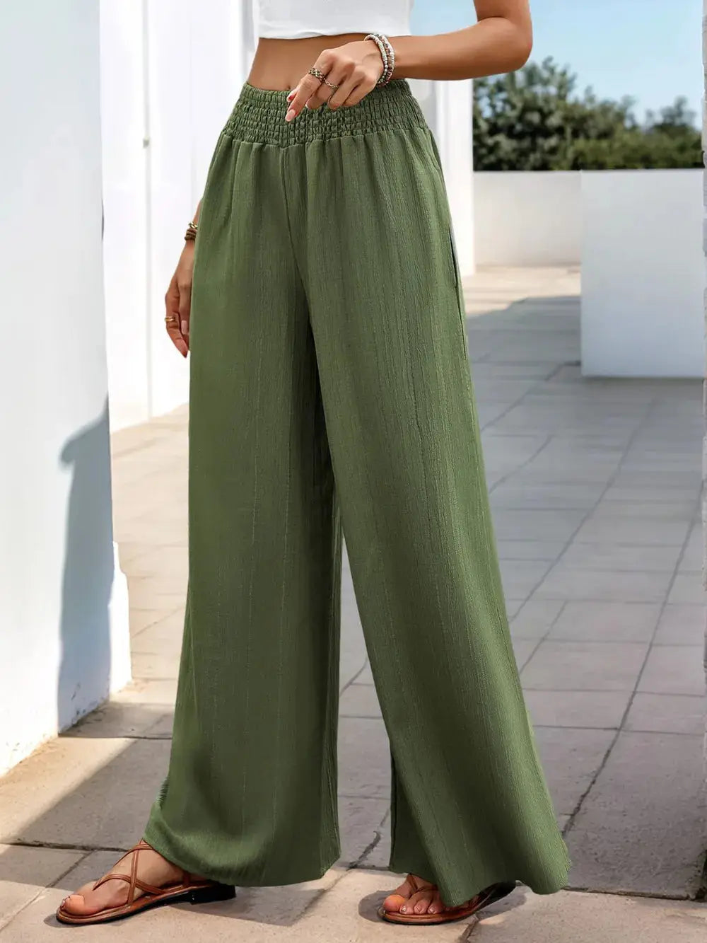 Perfee Smocked Wide Leg Pants.