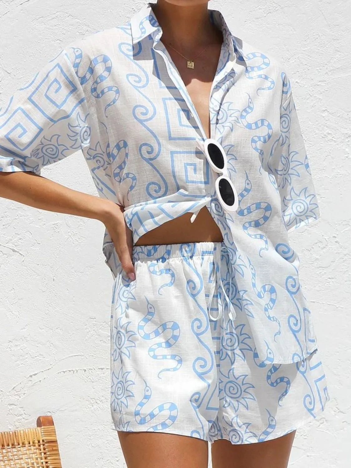 Button Up Top and Shorts Set WOMEN - CHIC TB